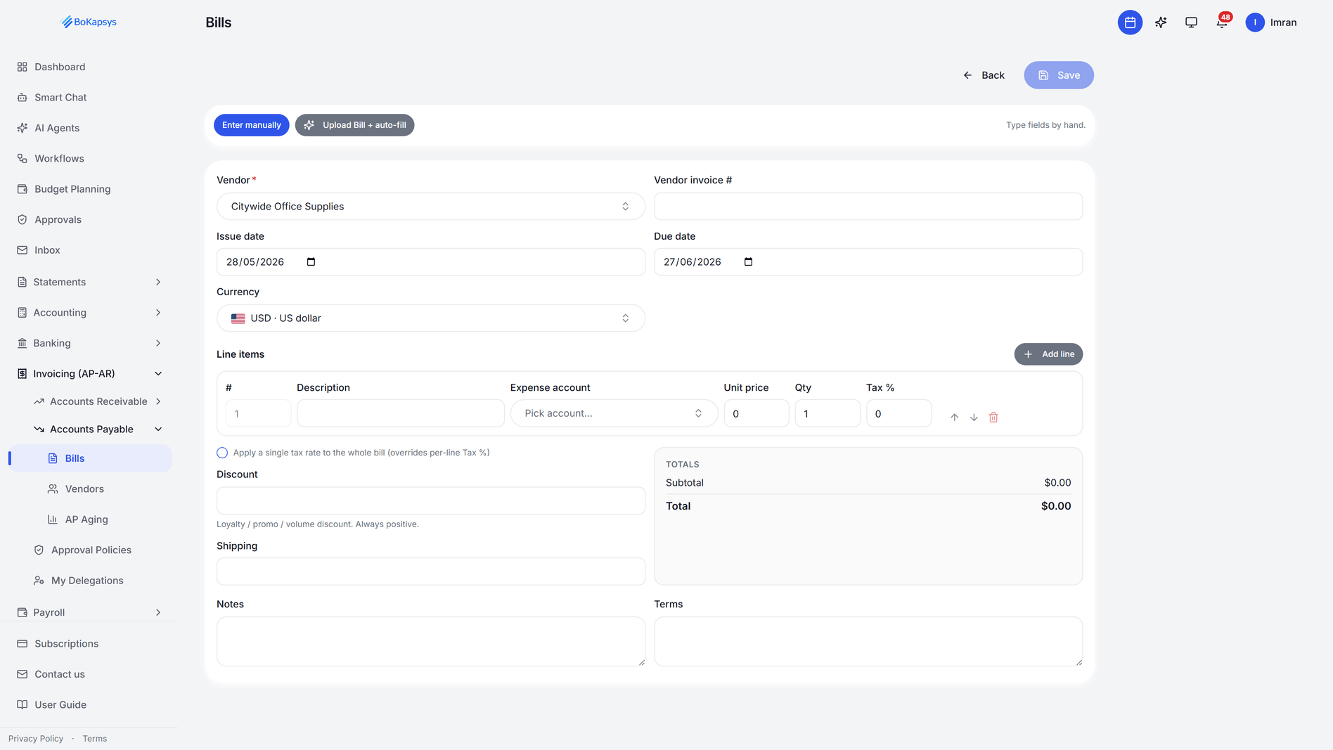 Bill Entry With AI Auto-Fill