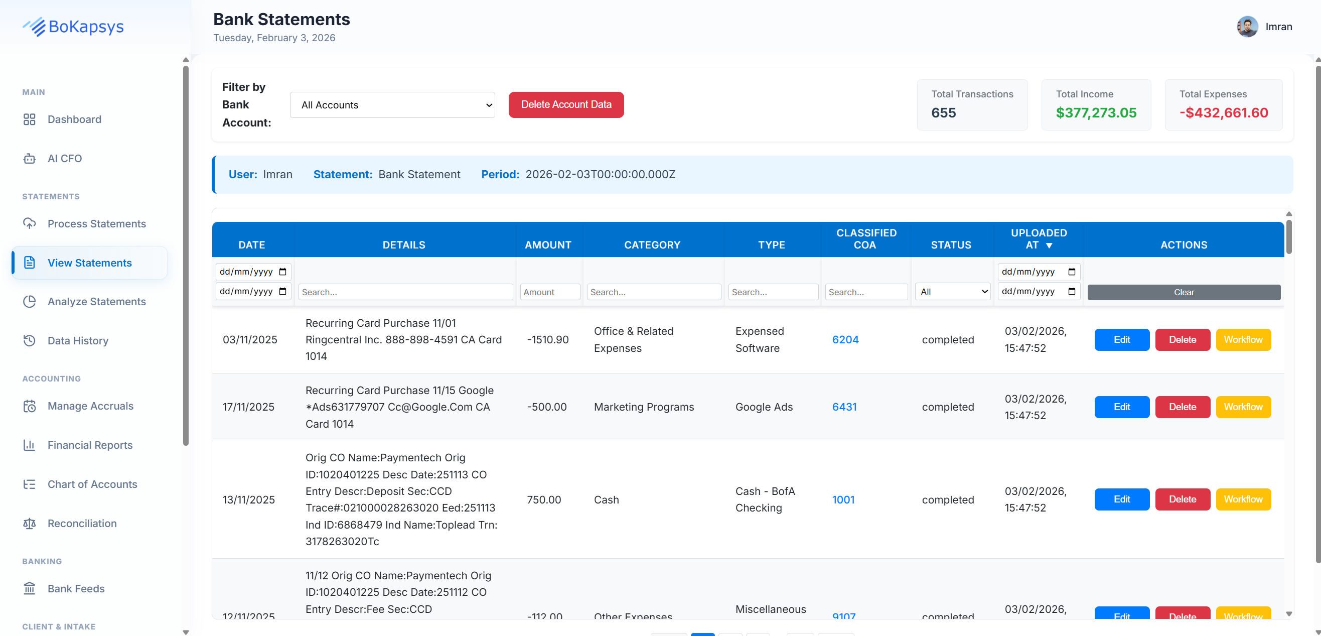 Bank Statement Management
